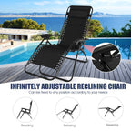 Vebreda 3 Pieces Lounge Chairs Table Set Folding Portable Zero Gravity Reclining Chair