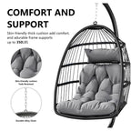 HONGGE Patio Hanging Egg Chair with Stand and Folding Basket Indoor Outdoor Use, Black