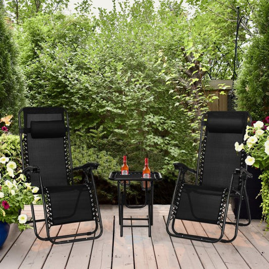 Vebreda 3 Pieces Lounge Chairs Table Set Folding Portable Zero Gravity Reclining Chair