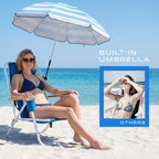 Vebreda Beach Chair with Umbrella, Folding Heavy Duty Camping Chair, Blue
