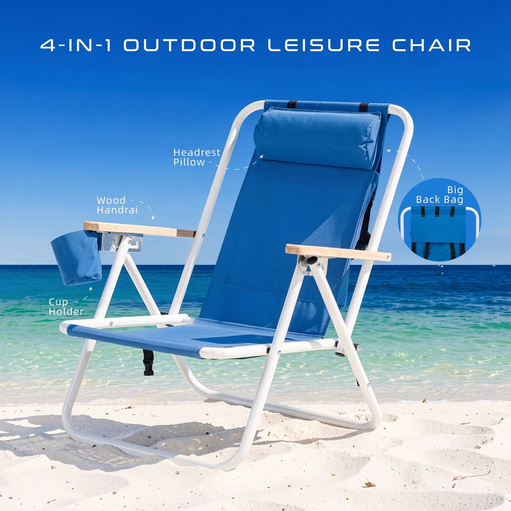 Vebreda Beach Chair with Umbrella, Folding Heavy Duty Camping Chair, Blue