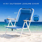 Vebreda Beach Chair with Umbrella, Folding Heavy Duty Camping Chair, Blue