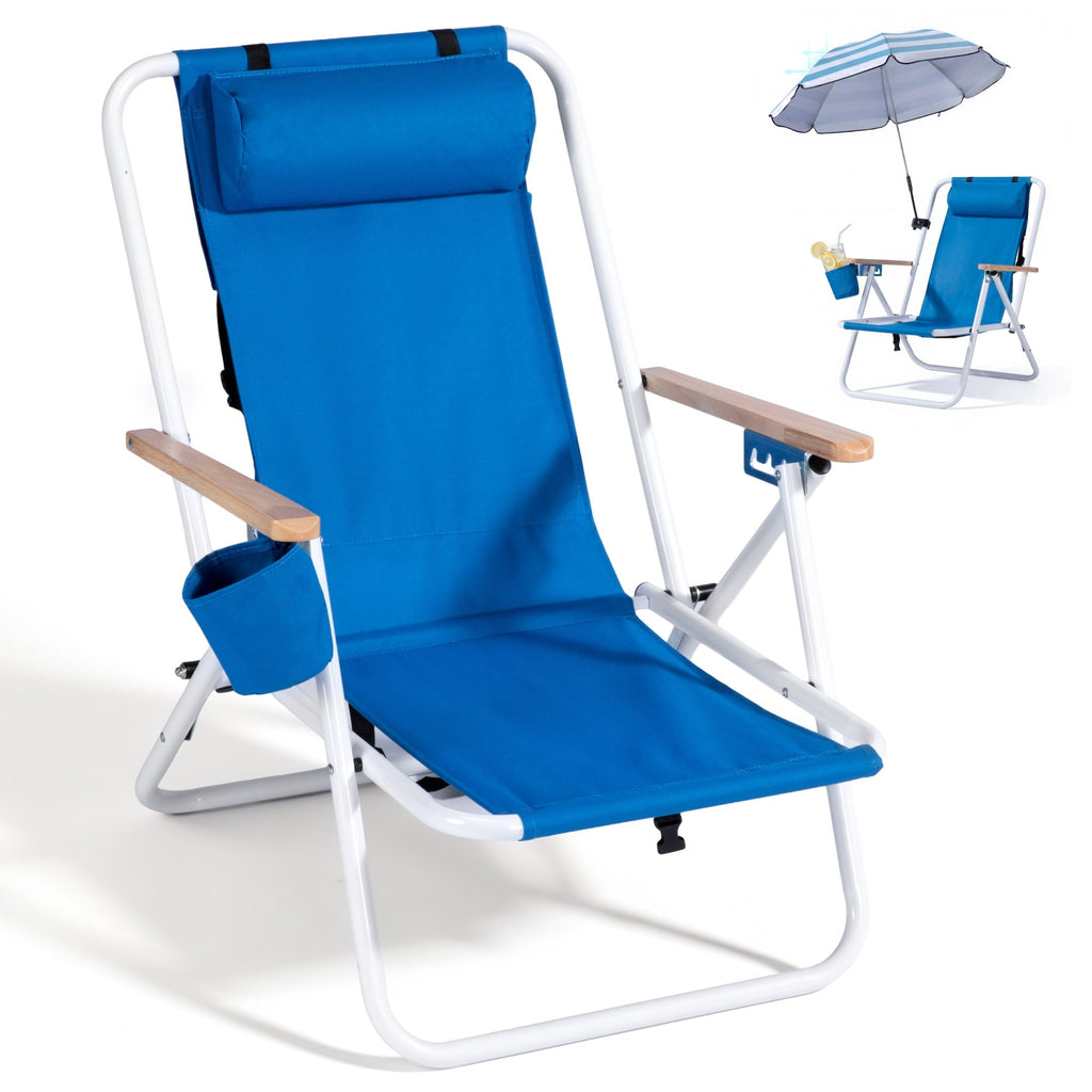 Vebreda Beach Chair with Umbrella, Folding Heavy Duty Camping Chair, Blue