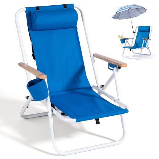 Vebreda Beach Chair with Umbrella, Folding Heavy Duty Camping Chair, Blue